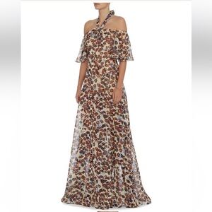 NWOT DEREK LAM Elegant Floral Off-Shoulder Gown 100% silk